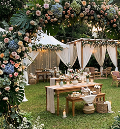 Tema open house garden party dekorasi bunga outdoor romantis