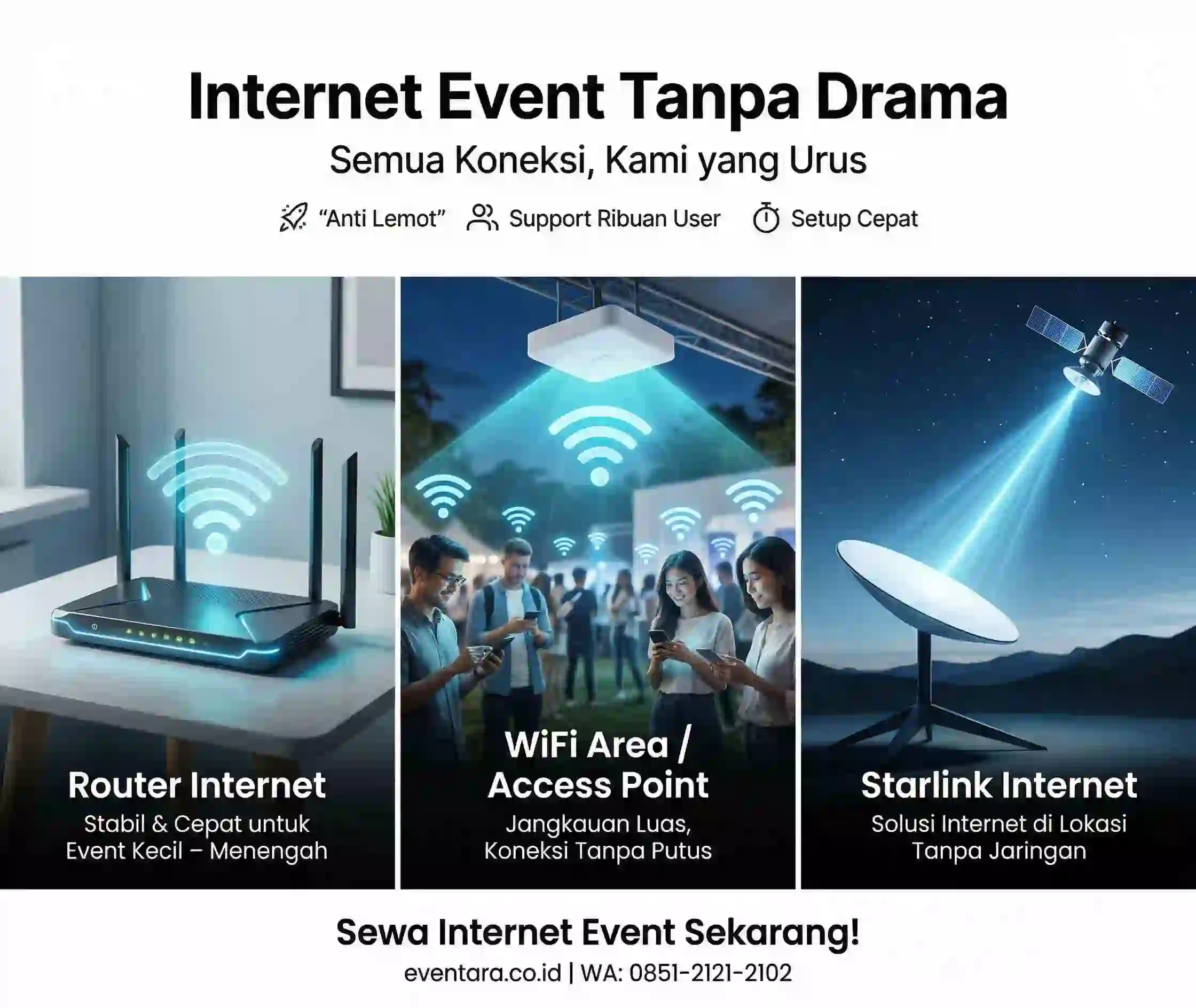 Sewa internet event wifi portable dan bandwidth dedicated untuk acara seminar, konser, dan pameran