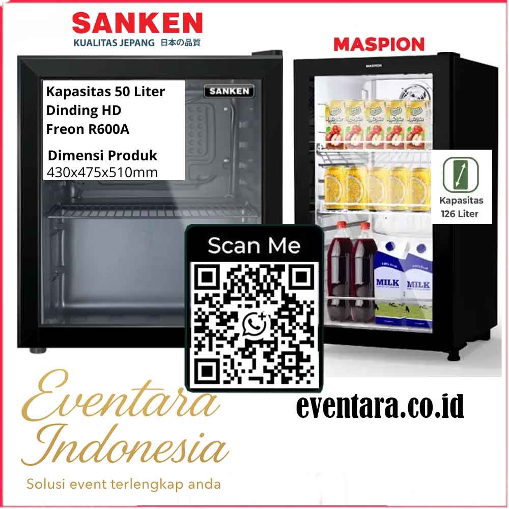 Showcase Mini 1 Pintu kapasitas 60-120 liter untuk sewa event booth bazar kuliner