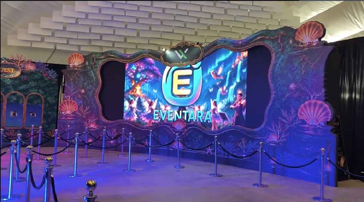 Valetax Magical Night gala dinner entrance backdrop dengan LED screen produksi Eventara Indonesia